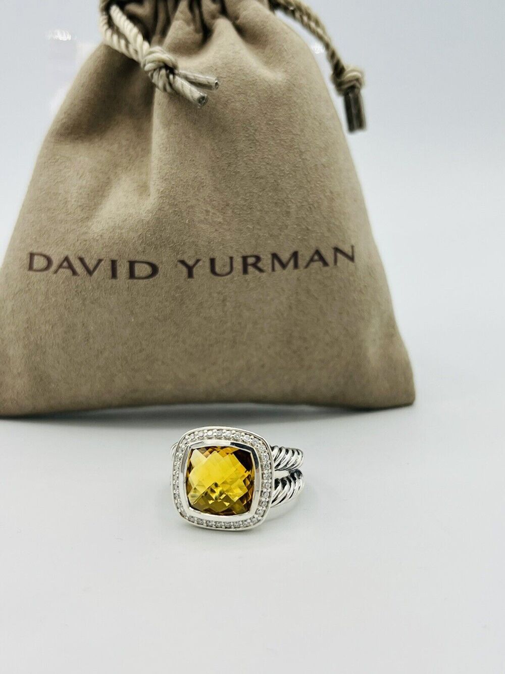David Yurman Albion 11mm with Citrine and Diamonds Ring Size 6